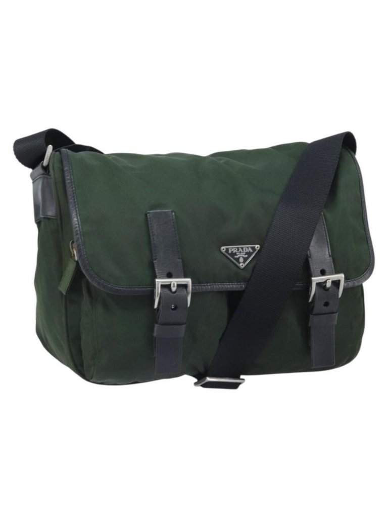 Authentic Prada Shoulder Bag Nylon Green Silver